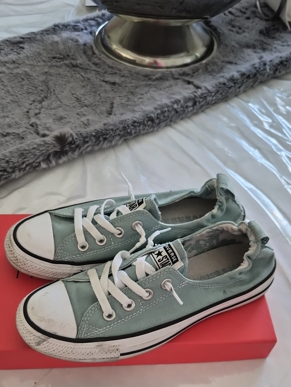 Converse Women's Low-Top Canvas Sneakers in Mint Green and White